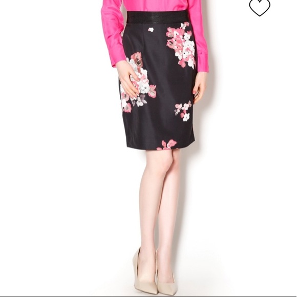 Milly Black Pink Floral Pencil Office Skirt - Picture 2 of 7